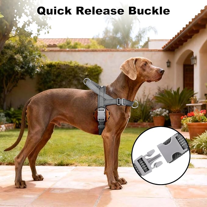 No Pull Dog Harness with Handle, Adjustable Soft Mesh Padded Vest | Reflective Walking Harness with Front Clip for Small Medium Large Dogs, Quick Fit No Escape for Training, Gray. S