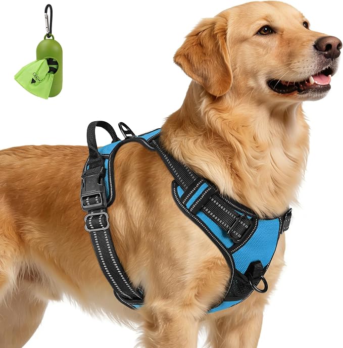 Joytale No Pull Dog Harness for Extra Large Dogs, Front Clip, Sky Blue | Grab Handle for Instant Control, Padded & Adjustable Vest, Sturdy Metal D-Rings, for Safe Training & Daily Walking