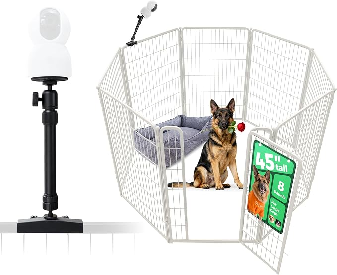 FXW Homeplus Indoor Dog Playpen with Camera Mount, 45" H, 8 Panels | Calm Indoor Play Area, Wider Viewing Angles with Stable Support, for Large Dogs, Patented