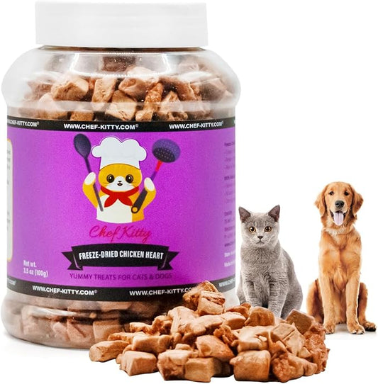 Chicken Hearts for Dogs | Cat Treats Freeze Dried, 100% Human Grade, Single Ingredient | High Protein Cat & Dog Food Toppers | No additives or Preservatives | Inspected & Tested in USA | 2.6 oz.