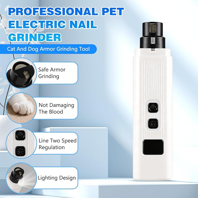 2026 New Cat Nail Trimmer - 2 Adjustable Speeds, 360° Grinding, Ultra Quiet Under 40dB, Safe Powerful Pet Nail Grooming Tool for All Cats & Dogs (White)