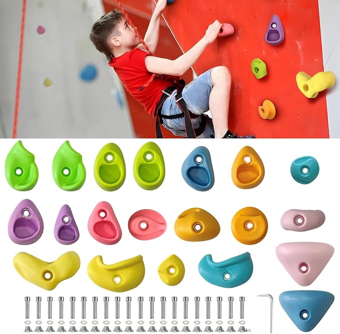 20 PCS Rock Climbing Wall for Kids,Rock Wall Climbing Holds,Adults Climbing Wall Grip Kits Holds Up to 230 lbs for Outdoor Indoor Home Playground Climbing Wall Holds（Pastel Color）