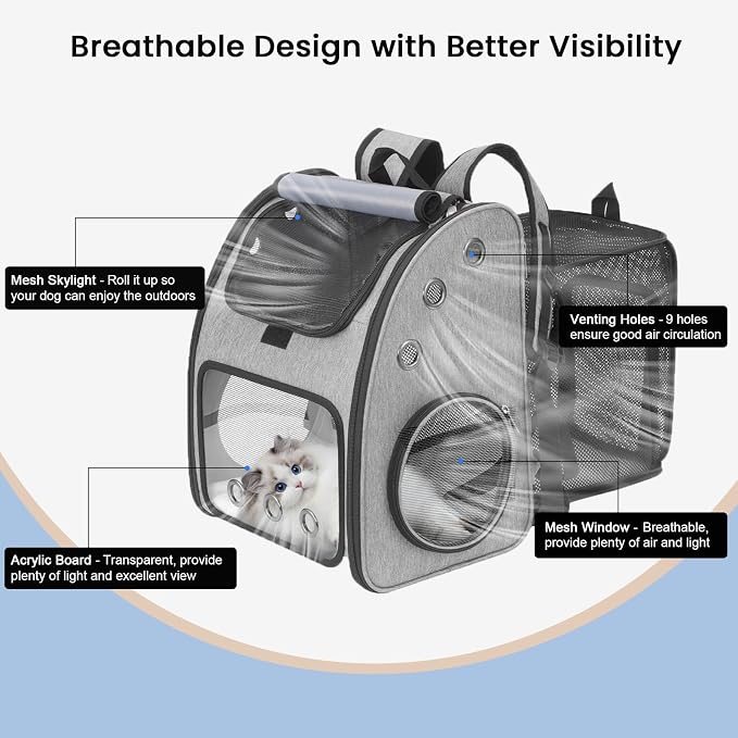 Expandable Cat Carrier Backpack, Large Space,Airline Approved, XL | Pet Backpack Carrier for Small Cats & Dogs up to 25 lbs, Travel Backpack for Hiking/ Vet, 4 Entrances, Breathable Ventilated
