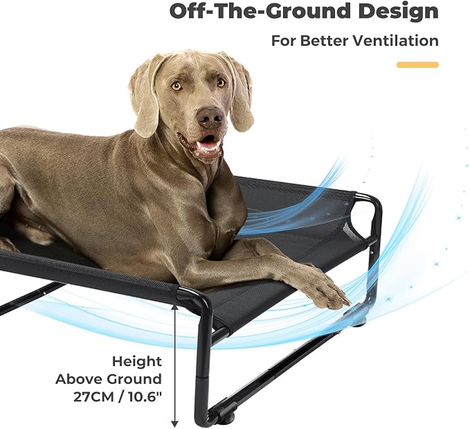Veehoo Outdoor Elevated Dog Bed, Cooling Raised Dog Beds for Large Dogs | Washable Dog Cot with Headrest Sides, Non-Skid Feet, Breathable Mesh, Cooling Pet Hammock for Indoor or Camping, 59", Black