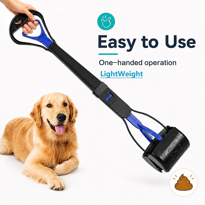 31inch Large Pooper Scooper for Dogs with Long Handle, Sturdy & Durable, Not Easy to Break, Lightweight & Easy to Use, Easy to Pick Up from Grass and Gravel | Less Bend Down, One-hand Operate Pick up for all Surface, Heavy Duty Poop Scooper for Large M...