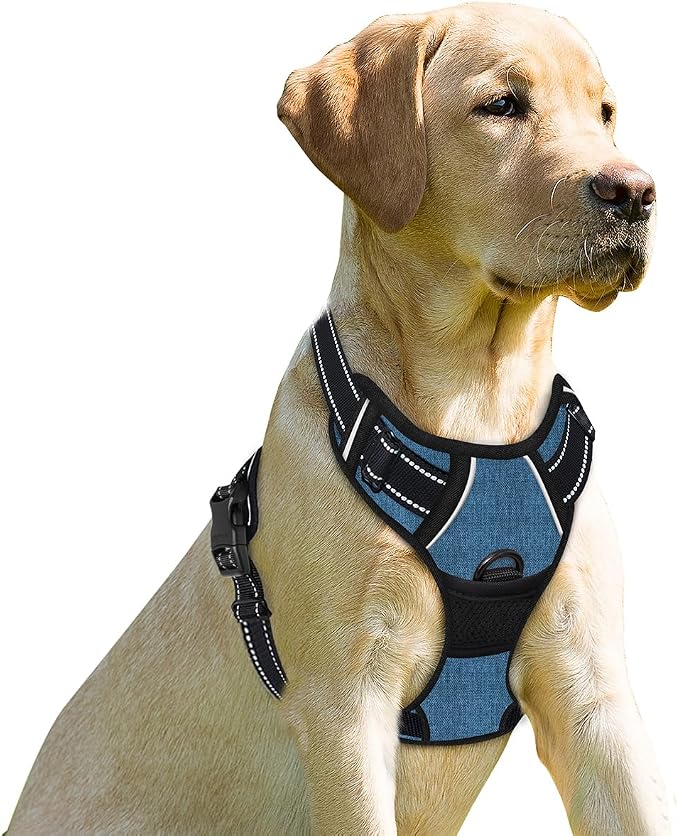 BARKBAY Dog Harness No Pull for Small Sized Dog Front Back Clips,Dog Vest | Soft Padded No Choke With Handle,Easy On&Off,Adjustable Reflective For Walking Training Running(Navy,XS)