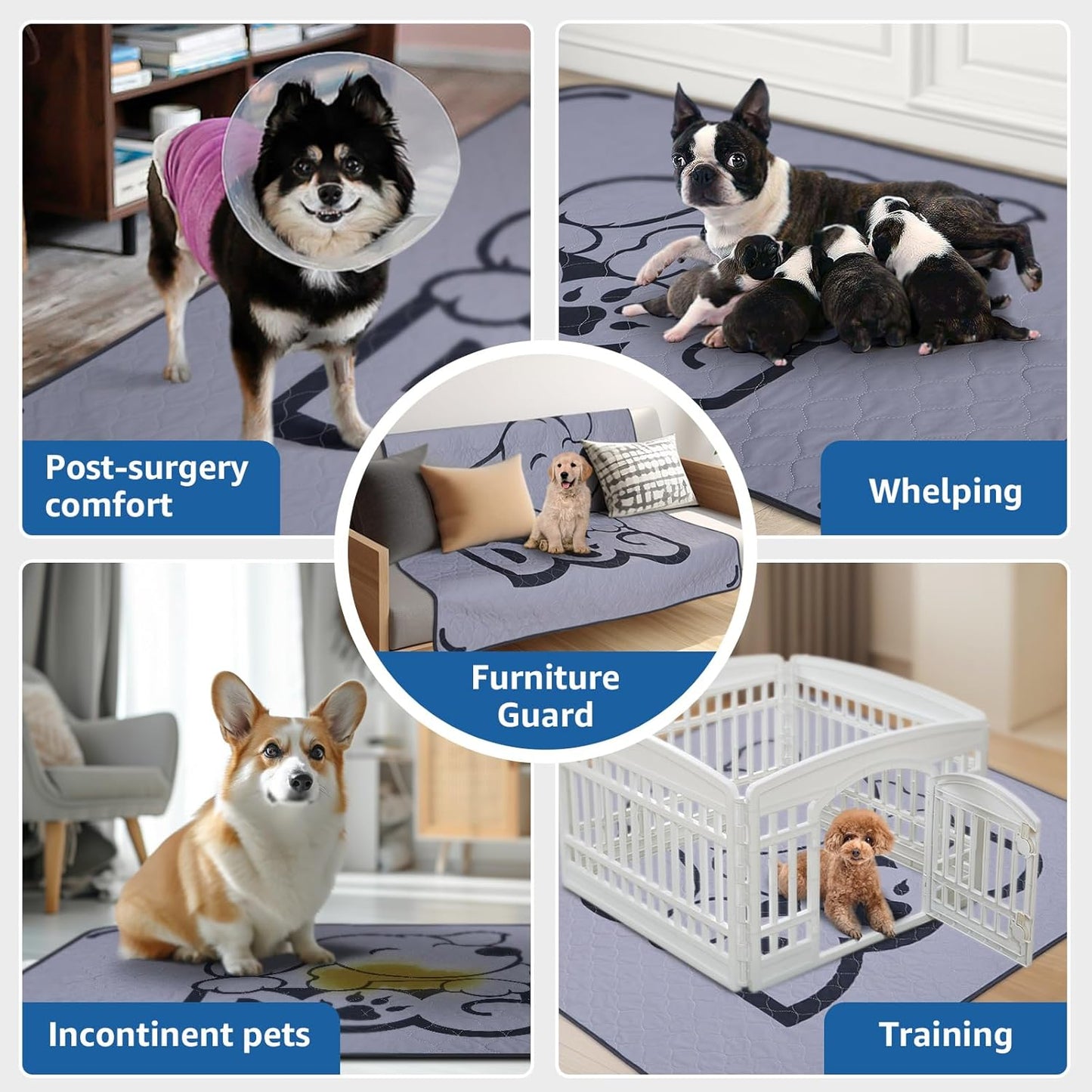 Washable Pee Pads for Dogs: 2 Packs Reusable Puppy Pads Super Absorbnet Dog Floor Mats for Whelping, Incontinence, Training, Crate ,36x48
