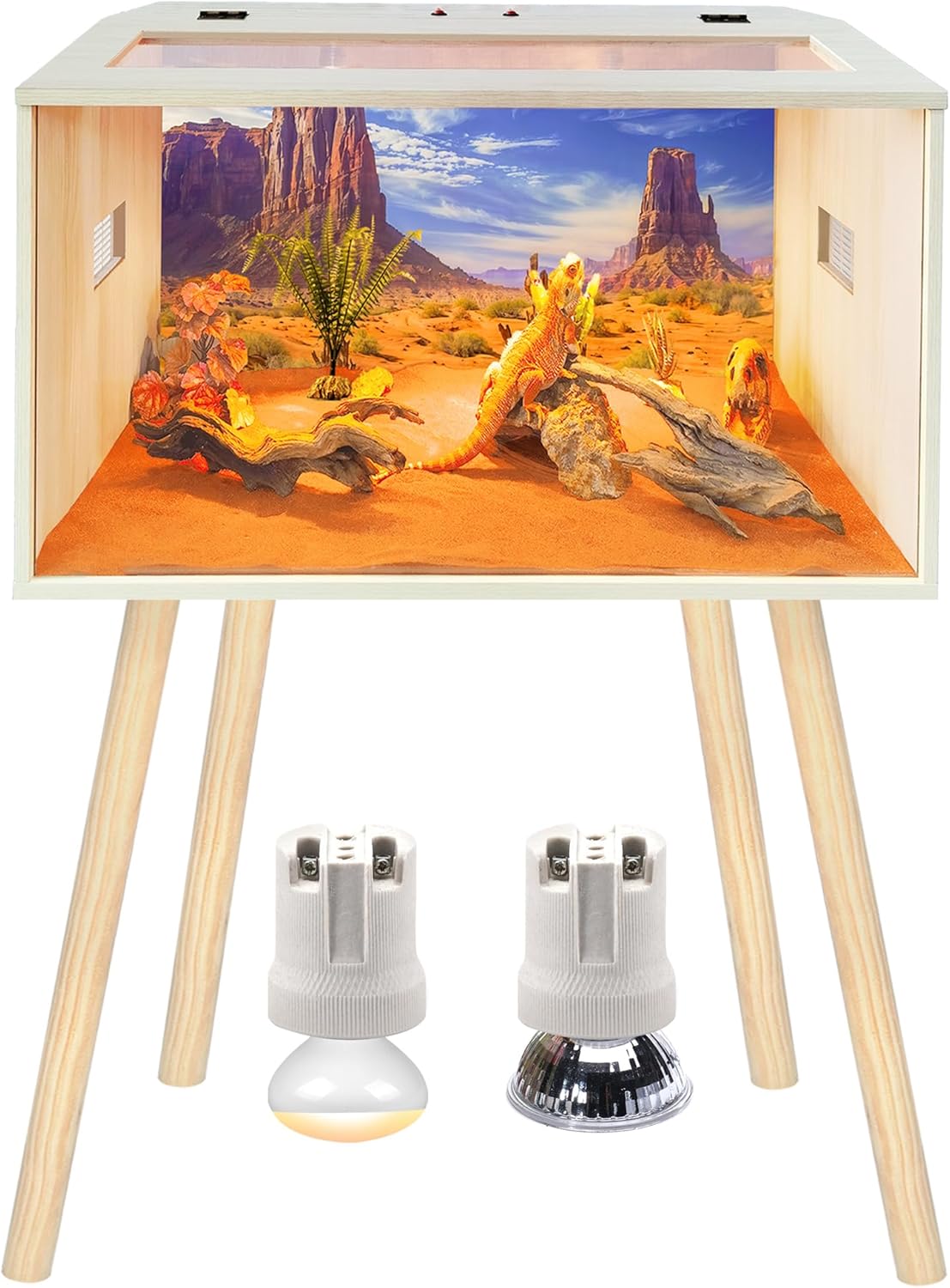 Prolee Reptile Terrarium, Lizard Tank Up to 68 Gallons, Bearded Dragon Tank with Roof Door, Snake Tank with Built-in Lamp Fixture and Switch, with Leg Stand (Oak, 21 Gallons, 24" Length)