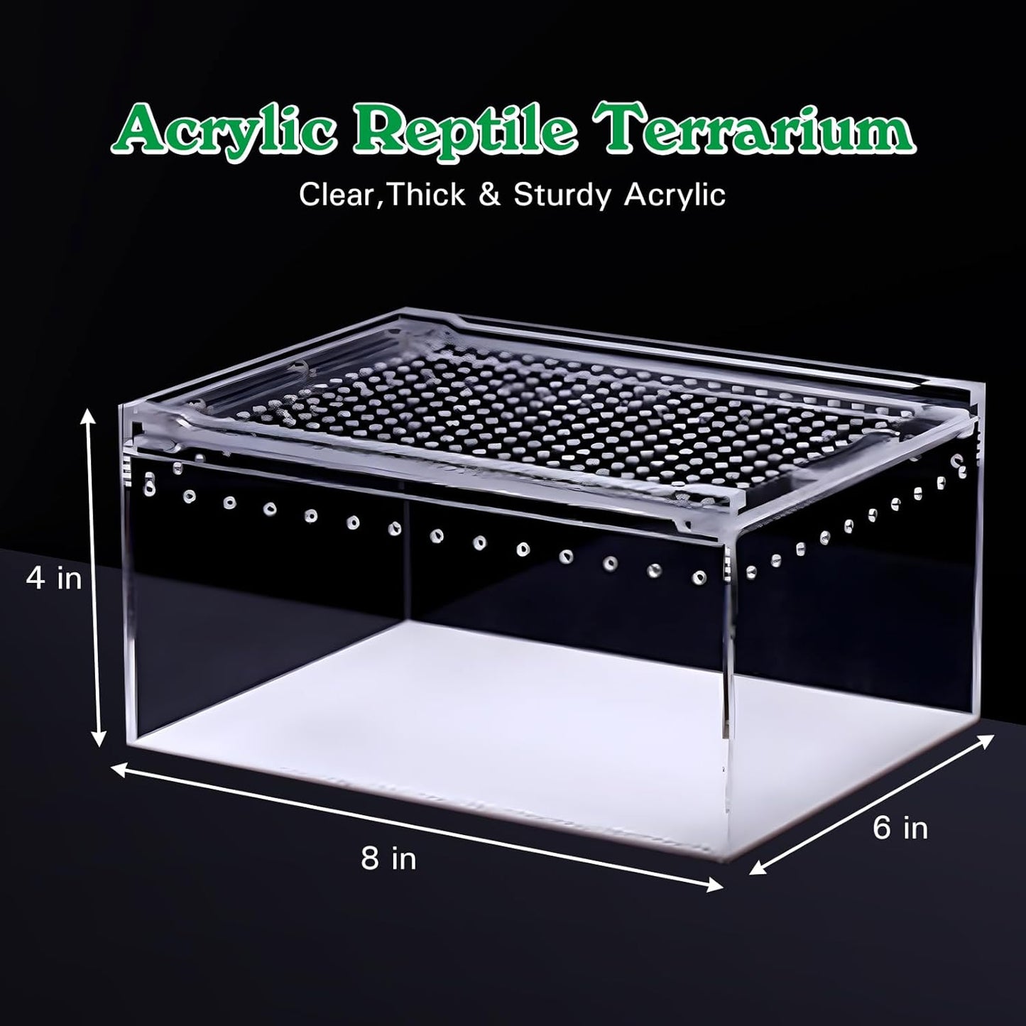 Reptile Terrarium Enclosure 8"x6"x4" Acrylic Tarantula Breeding Box Magnetic Hermit Crab Habitat Tank Transparent Jumping Spider Cage for Lizard Scorpion Sling Isopods Invertebrates Insect