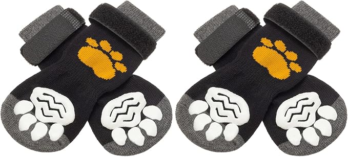 PUPTECK Anti-Slip Dog Socks with Double Sides Grips for Small Medium Large Dogs Hardwood Floors Prevents Licking, Dog Shoes for Hot Pavement Traction Control Paw Protector for Senior Dogs,Golden Paw L
