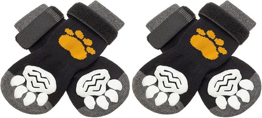 PUPTECK Anti-Slip Dog Socks with Double Sides Grips for Small Medium Large Dogs Hardwood Floors Prevents Licking, Dog Shoes for Hot Pavement Traction Control Paw Protector for Senior Dogs,Golden Paw L