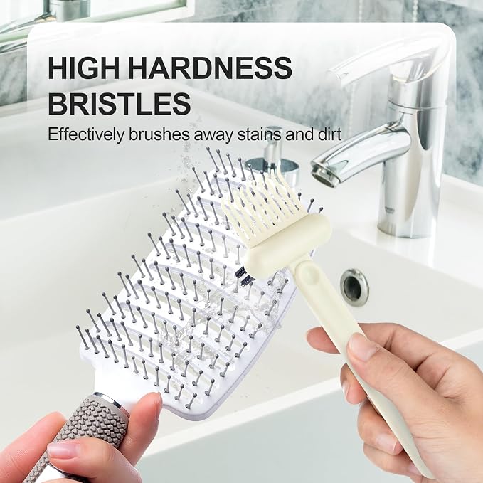 2 Pack Hair Brush Cleaning Tool, 2-in-1 Cleaner Tool, Portable Cleaning Tool Set for Brush Comb Keyboard, Remover Rake for Removing Hair Dust, Home and Salon Use(Black&White)
