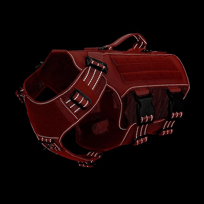 ICEFANG Tactical Mesh Dog Harness X-Large Dogs,Reflective Dog Molle Vest | Summer-Cooling, Control Handle,Adjustable,Front Hook,3 Leash Clips,Soft Padded,No Pull,Orange,X-Large