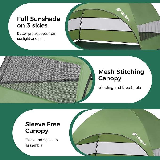 Outdoor Elevated Dog Bed with Canopy for Large Dogs, Green, L | Breathable Raised Cot with Shade, Tool-Free Setup for Patios, Backyards and Camping