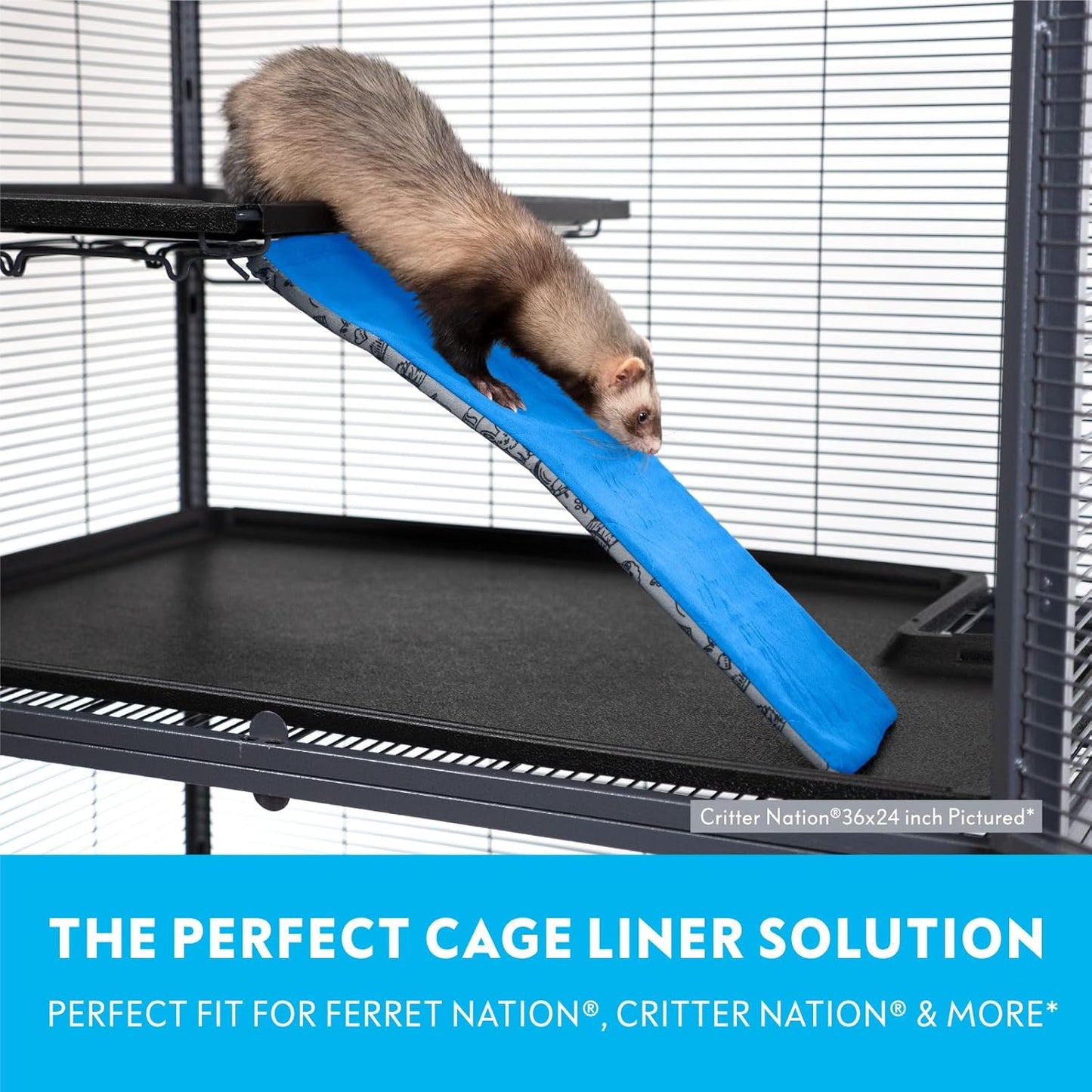Paw Inspired® Fleece Liners for Ferret Nation, Critter Nation * Cage Ramp for Ferrets, Rats, Chinchillas, Hedgehogs & Other Small Animals (Blue, Ramp Cover - 3 Pack)