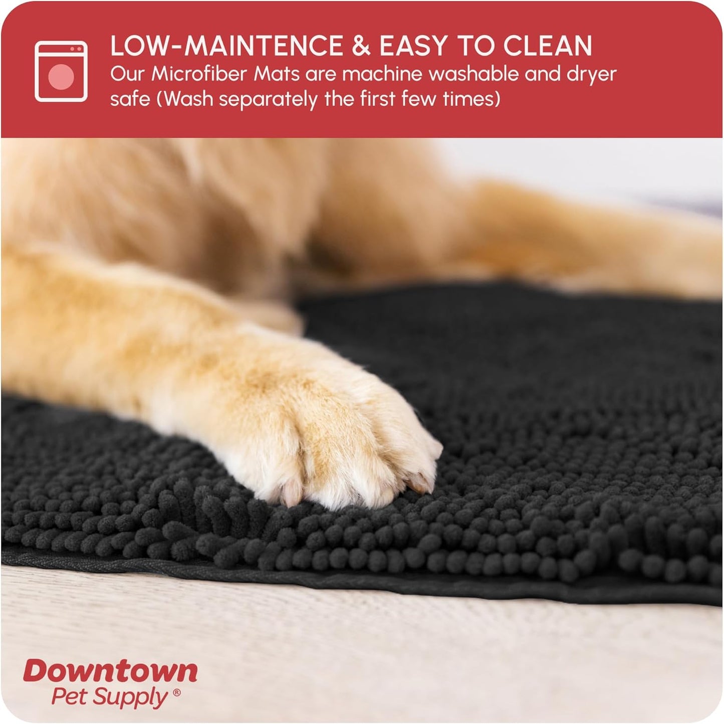 My Doggy Place Microfiber Dog Mat for Muddy Paws, 8' x 2' Black - Non-Slip, Absorbent and Quick-Drying Dog Paw Cleaning Mat, Washer and Dryer Safe - Hallway Runner