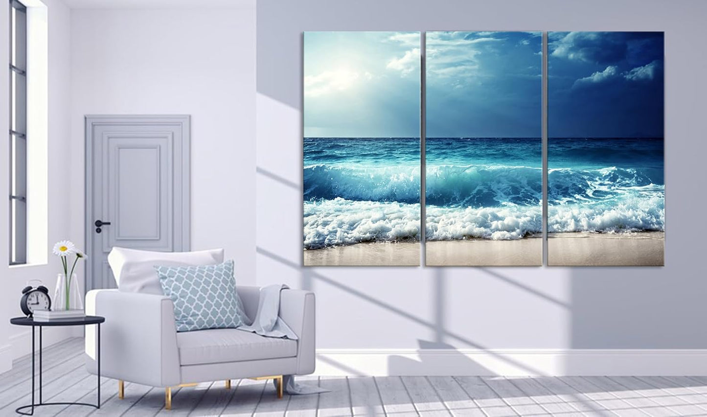 Nature Wall Art Prints - Ocean Forest Mountain Lake Canvas Landscapes - Small to Extra Large Living Room Bedroom Kitchen Bathroom Décor (Summer Ocean Beach, 47L" x 71W" - 3 panels)