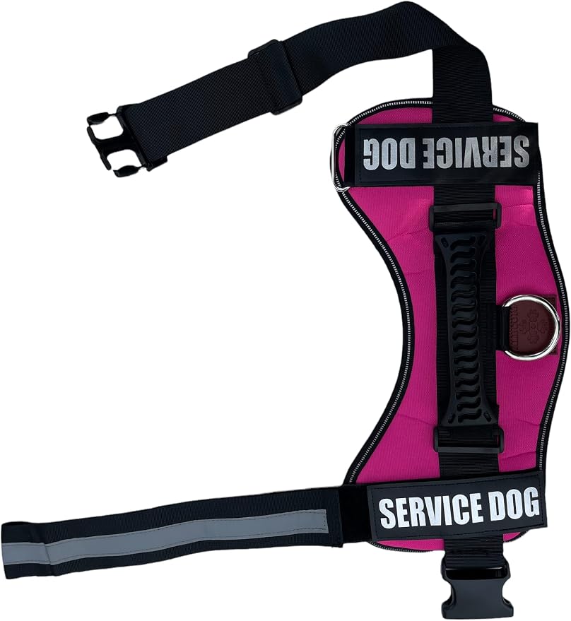 Service Dog Vest Harness – Reflective Service Animal Vest, No-Pull Harness with Handle & Mesh Padding – Sizes XXS-XL for Puppies – 2 Removable Service Patches Included (Large, Pink)
