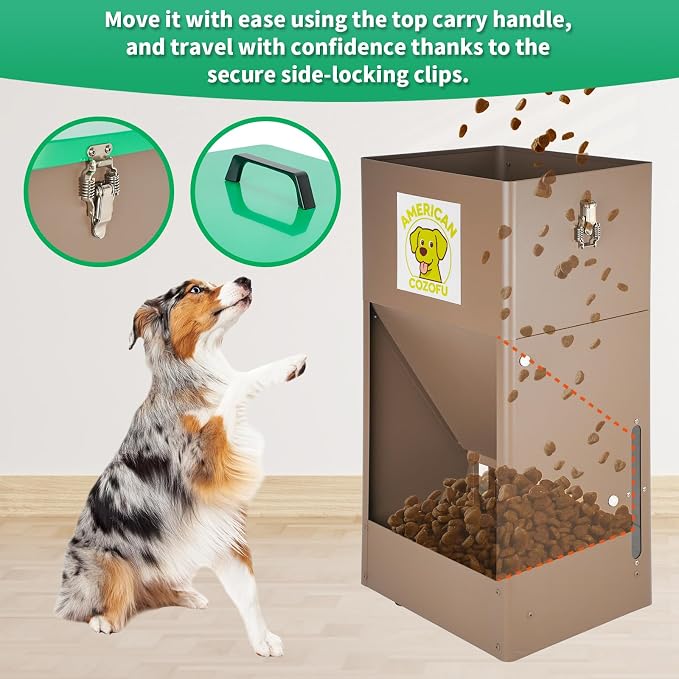 Automatic Dog Feeder with Wheels, 25lb Heavy Duty Galvanized Steel Gravity Food Dispenser - Easy to Move Rolling Pet Food Station for Indoor & Outdoor Use