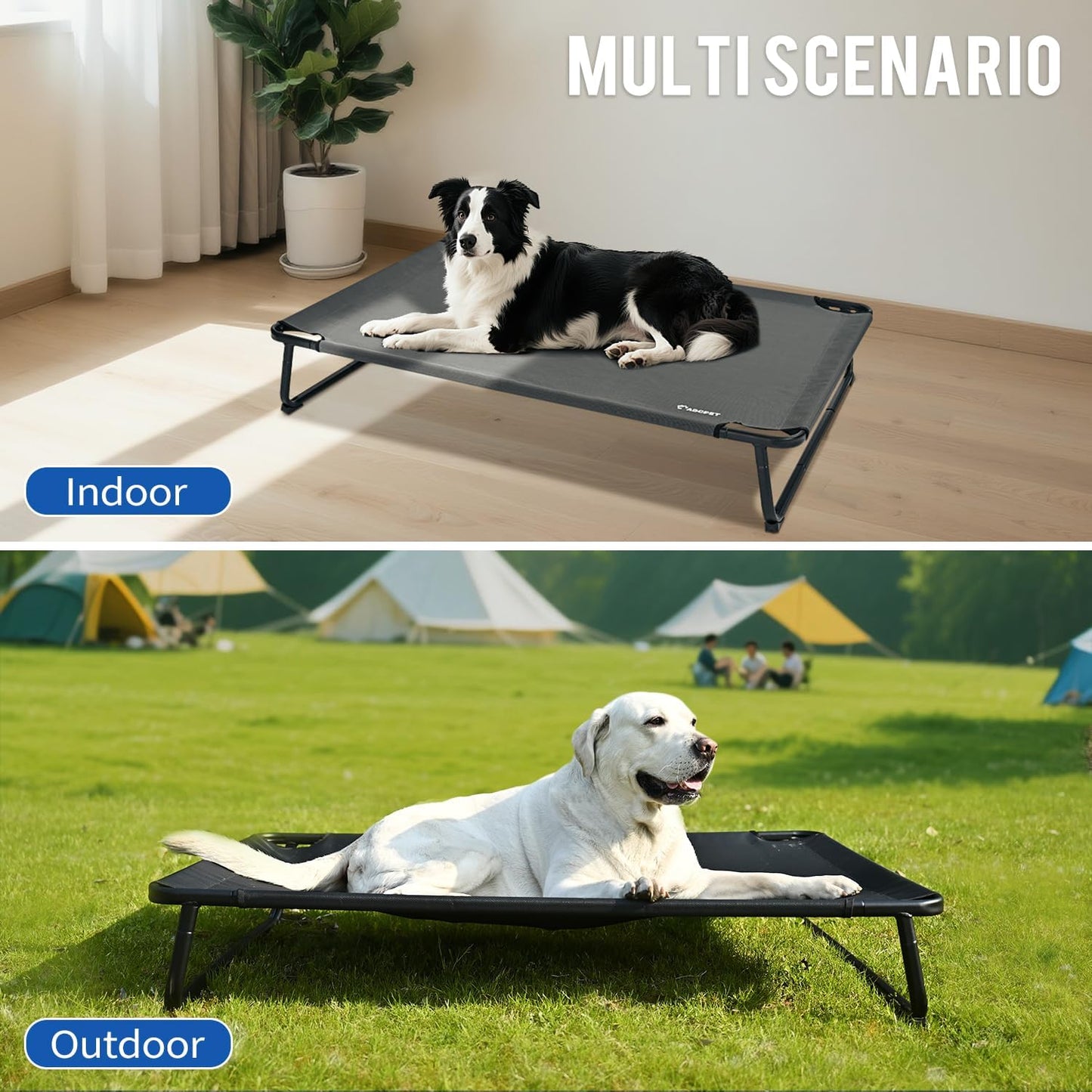 Elevated Dog Bed, Outdoor Dog Bed Large Raised Cooling Pet Beds Cots Waterproof Stable and Easy Assembly, Teslin Fabric with 1.2mm Thick Iron Frame, Breathable, Ultra-Sturdy，Grey, 42”*28“*8”