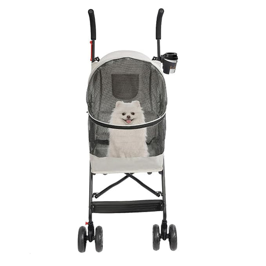 Pet Stroller for Small Medium Dogs Cats up to 22 lbs, Lightweight Foldable Dog Stroller with 360° Wheels & Brakes, Safety Tether, Breathable Mesh, Removable Washable Cushion