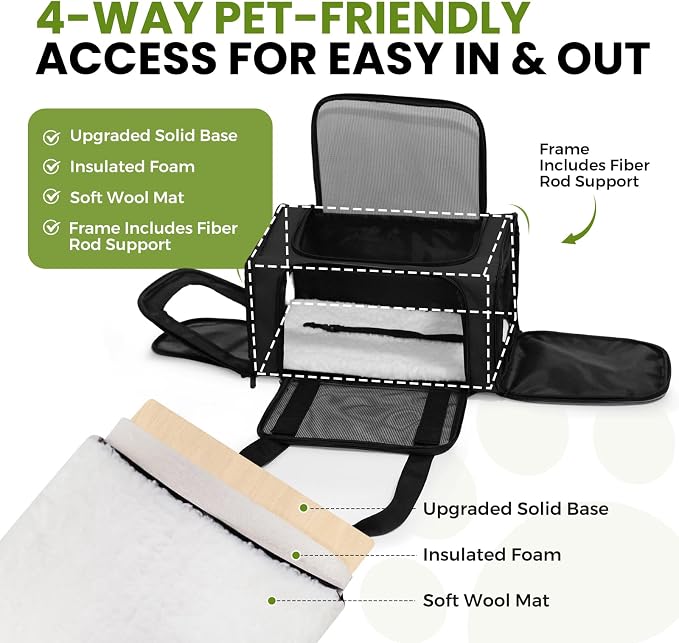 Soft-Sided Cat Carrier Expandable Pet Carrier Airline Approved Mesh Travel Carrier Up to 15lbs for Cats Small Dogs Collapsible Escape-Proof with Shoulder Strap Washable (18x11x11 Black)