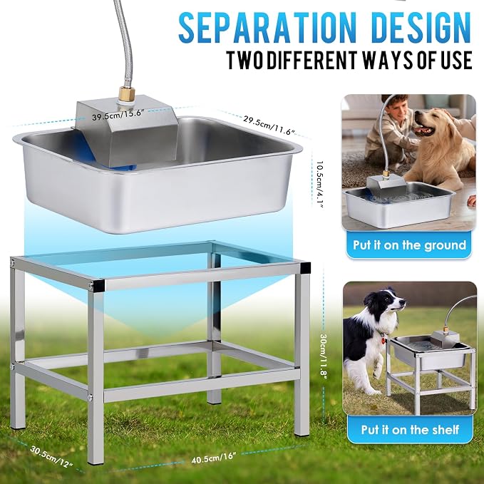 3Gal Automatic Dog Water Bowl Dispenser for Large Dogs Outdoor | Elevated Dog Water Bowl with Stand, Stainless Steel Pet waterer with Float Valve for Large Breed, Reduces Neck Pressure