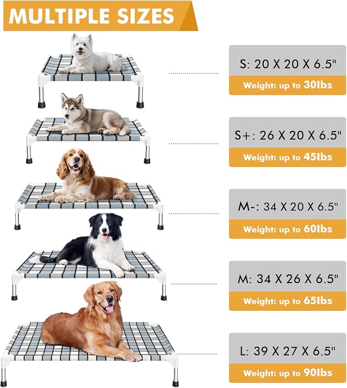 Caghash Elevated Outdoor Raised Dog Bed, Lifted Dog Cot for Small Pet | Breathable Fabric Dog bed for Indoor & Outdoor, Stainless Steel, Anti-Slip Pet Bed