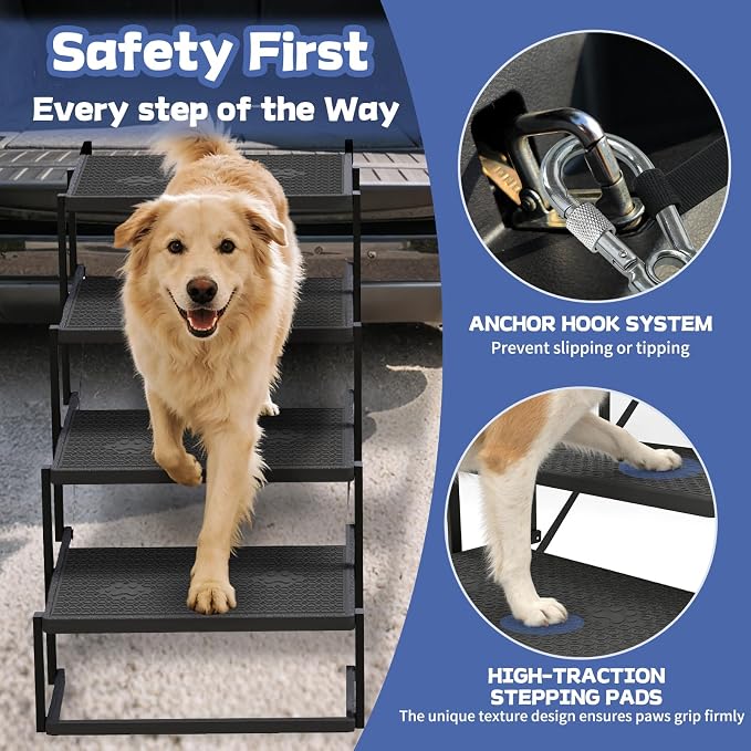 Dog Steps for Car, SUV with Upgraded Non-Slip Surface, 4 Steps | Easy Assembly, Foldable, Portable, Multi-functional Use(Car, Truck, SUV, Indoor Use)