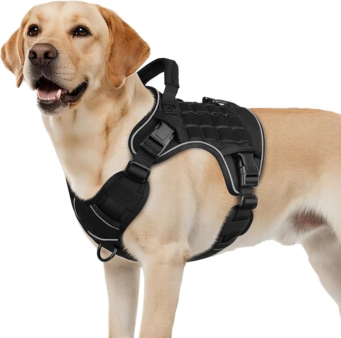 WINGOIN Black Tactical Dog Harness for Large Dogs,No Pull Dog Harness | Heavy Duty with Handle,Adjustable Reflective,Military K9 Style,Big Size Pet Vest,for German Shepherd,for Walking Hunting