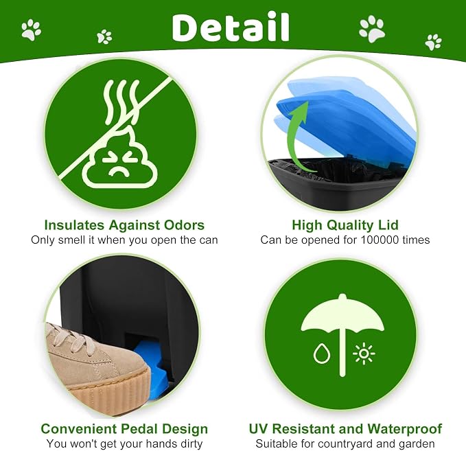 Dog Poop Trash Can Outside - 20L/5Gal Large Outdoor Trash Can with Lid Blue | utdoor Dog Poop Trash Can with 100 Bags, Pedal and Removable Inner Bin, Odor Control, Suitable for All Types of Dogs