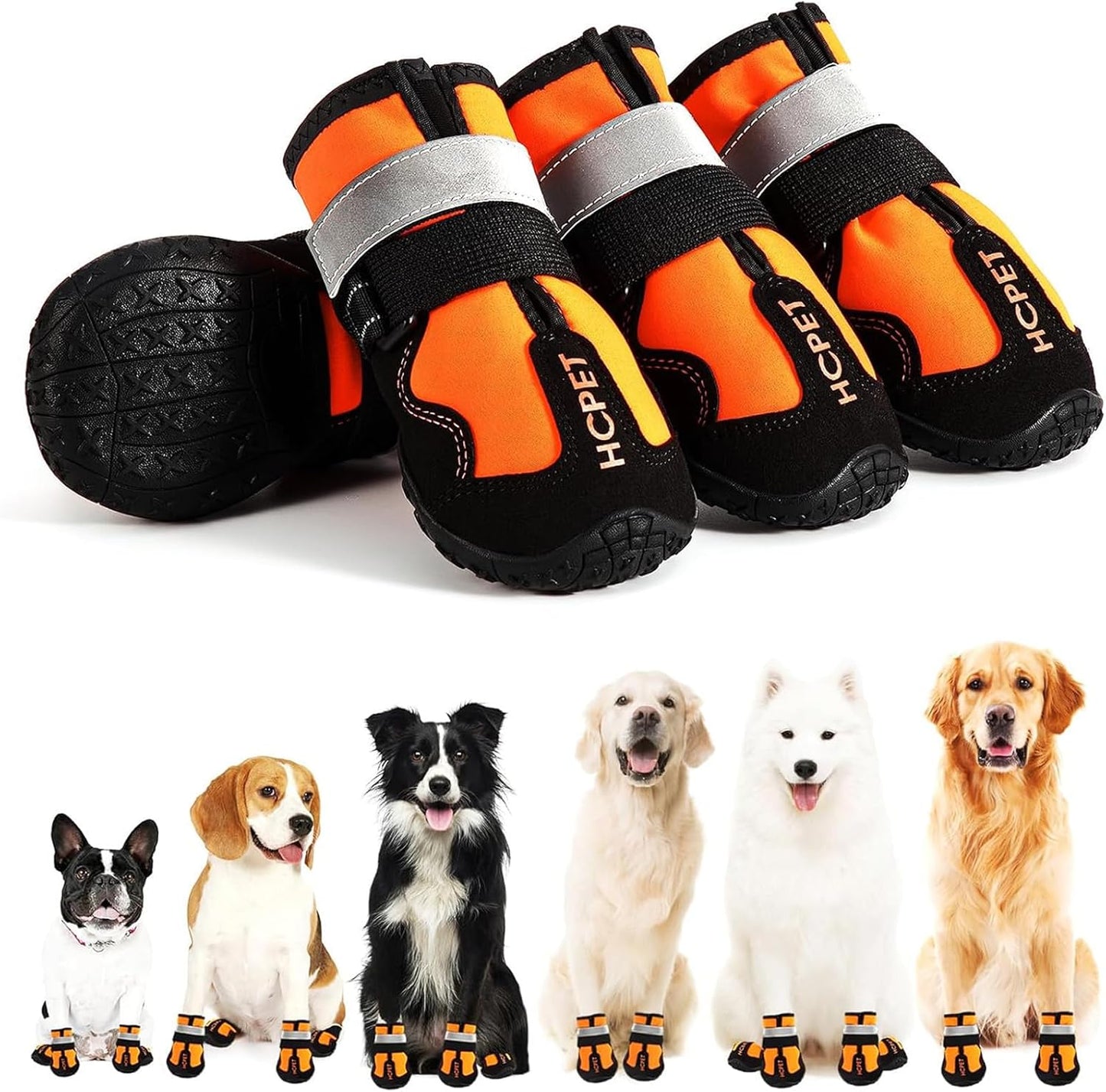 Hcpet Dog Shoes, Dog Boots for Small Dogs, Waterproof Medium Dog Booties Paw Protector for Summer Hot Pavement, Winter Snowy Day, Outdoor Walking, Indoor Hardfloors Anti Slip Sole Orange Size 2