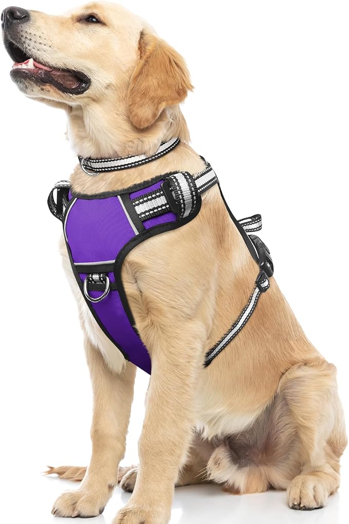 Dog Harness No Pull, Pet Harnesses with Dog Collar, Adjustable Reflective Oxford Outdoor Vest, Front/Back Leash Clips for Small, Medium, Large, Extra Large Dogs, Easy Control Handle for Walking