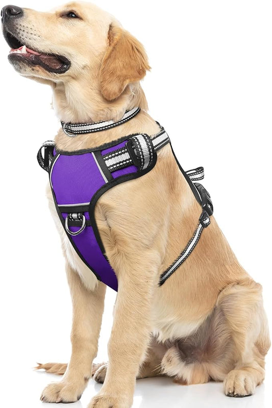 Dog Harness No Pull, Pet Harnesses with Dog Collar, Adjustable Reflective Oxford Outdoor Vest, Front/Back Leash Clips for Small, Medium, Large, Extra Large Dogs, Easy Control Handle for Walking