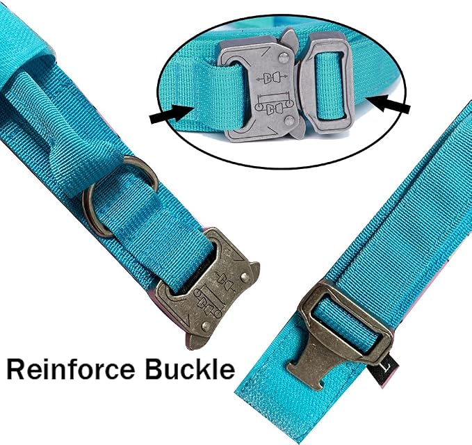 Tactical Dog Collar for Large Dogs with Control Handle,Blue,M | 1000D Heavy-Duty Nylon Fabric,Quick-Release Metal Buckle,Adjustable Fit,Soft-Padded Webbing,D-Ring,for Training & Hiking