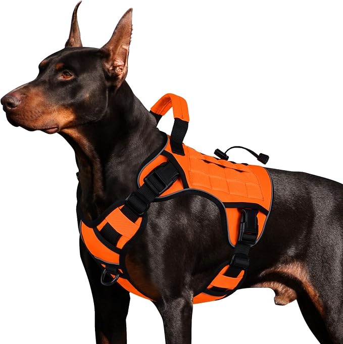 WINGOIN Orange Tactical Dog Harness for Large Dogs,No Pull Dog Harness | Heavy Duty with Handle,Adjustable Reflective,Military K9 Style,Big Size Body Dog Vest,for German Shepherd,for Walking Hunting