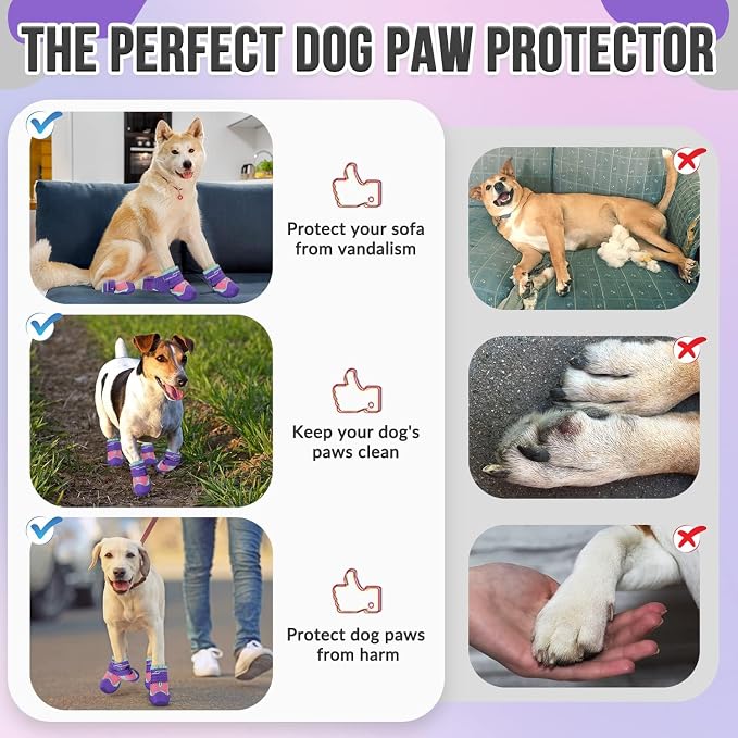 SlowTon Dog Shoes for Large Small Medium Dogs - Breathable Dog Boots for Summer Hot Pavement, Paw Protector for Outdoor Walking Winter Snow, Anti-Slip Rubber Dog Booties for Hardwood Floor (Purple, 1)