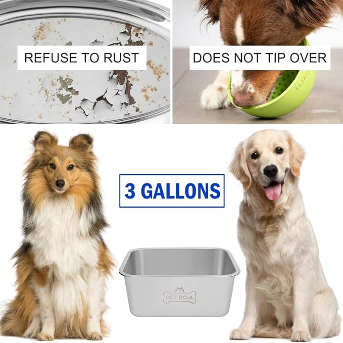 Vumdua Water Bowls for Large Dogs, 3 Gallons Durable Stainless Steel Dog Bowls - Big Capacity Water and Food Bowl for Indoor Outdoor, Easy to Clean