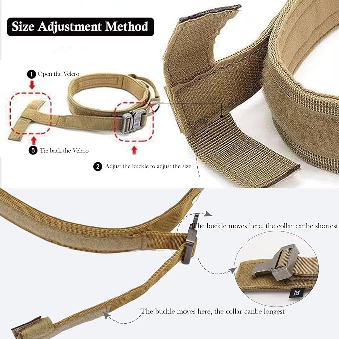 Tactical Dog Collar Adjustable Military Nylon Dog Collar with Control Handle and Heavy Duty Metal Buckle for Medium and Large Dogs (Brown,XXL)