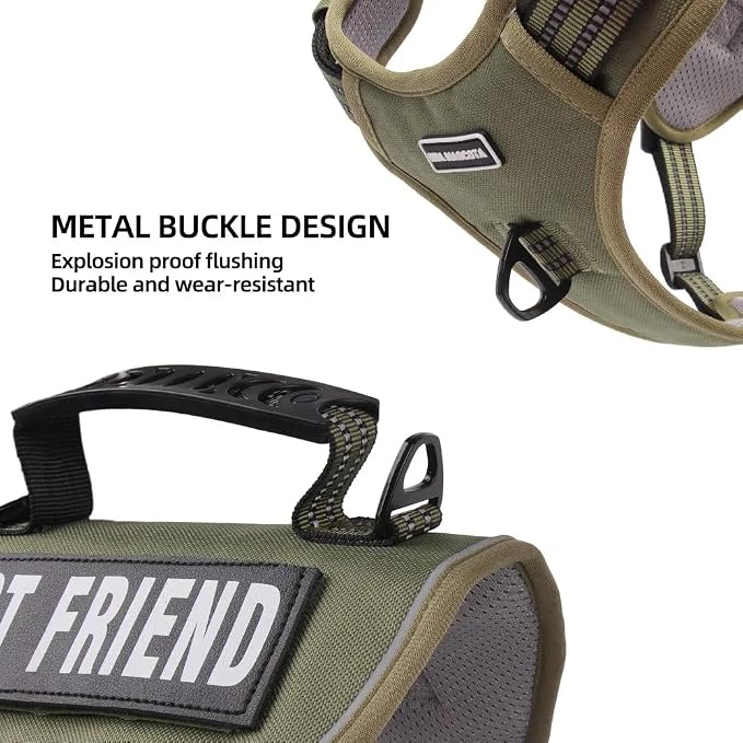 Tactical Dog Harness with Leash for Large Dogs, No Pull Adjustable Dog Harness, Reflective K9 Working Pet Vest for Walking, Training (Army Green, S)