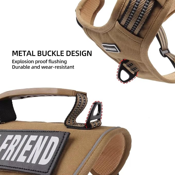 Tactical Dog Harness with Leash for Large Dogs, No Pull Adjustable Dog Harness, Reflective K9 Working Pet Vest for Walking, Training (Khaki, S)
