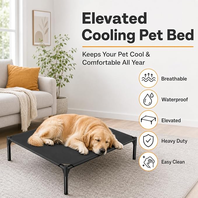 Elevated Dog Cot Bed,Cooling Raised Pet Bed with Washable Breathable Mesh Sturdy Metal Frame,Portable Raised Dog Bed with Anti-Slip Feet for Indoor Outdoor Backyard Use (29" X 19" X 7")