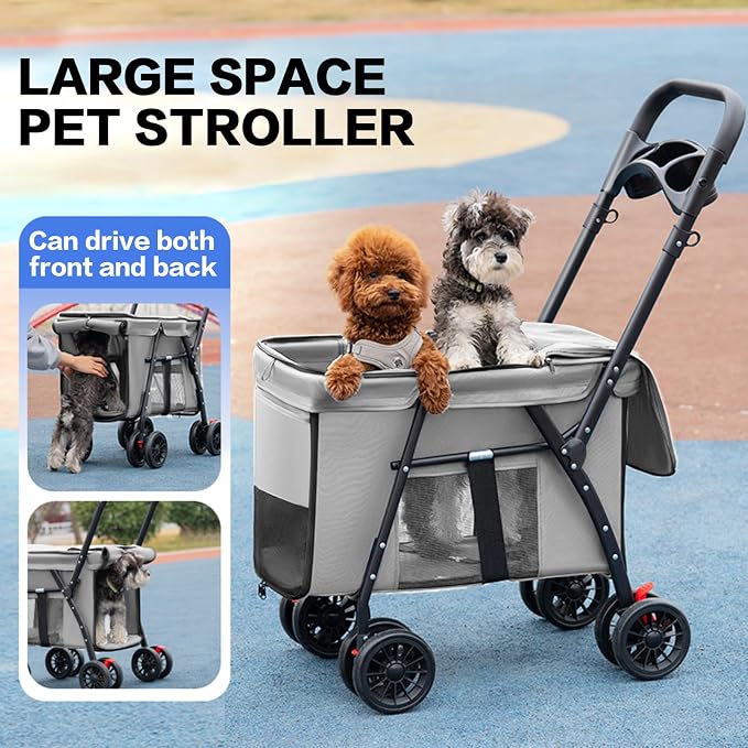 Pet Stroller Cat Dog Stroller Travel Folding Pet Carriers（Gray）