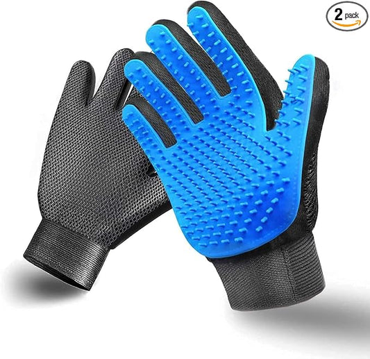 Pet Grooming Glove Hair Remover Brush Gentle Deshedding Efficient Pet Mitt Pet Massage Gloves Left & Right Hand Draw Dogs Cats Horses Long Short Fur (1Pair Left & Right Hand (Blue))