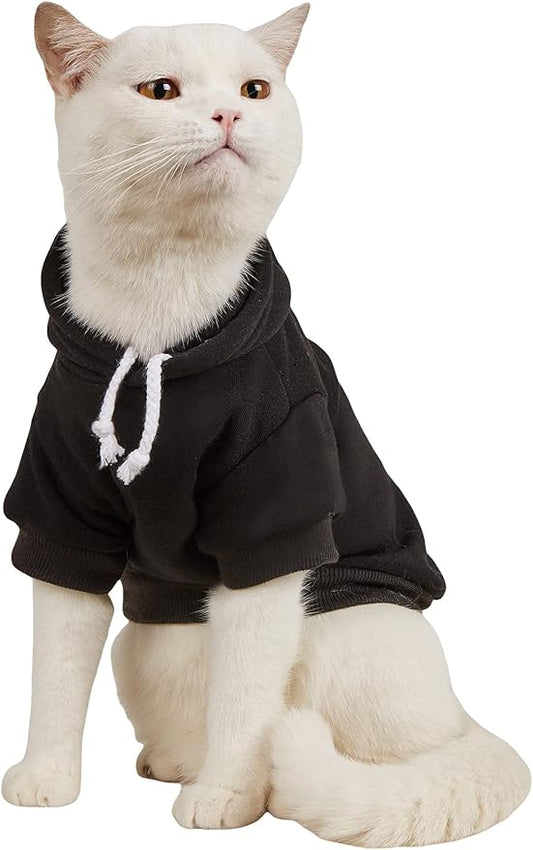 QWINEE Basic Dog Hoodie Sweatshirt Puppy Sweater Warm Cat Costumes Pet Clothes for Chihuahua Puppy Kitten Small Medium Dogs Black Medium