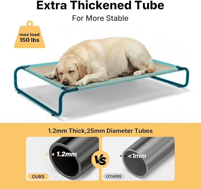 Veehoo Cooling Elevated Dog Bed, Outdoor Raised Dog Bed for Large Dogs | Dog Cot with Thickened Frame, Durable Teslin Mesh & Anti-Slip Rubber Feet, Pet Hammock for Indoor or Camping, 45", Beige