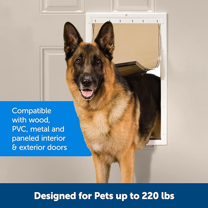 PetSafe Plastic Dog & Cat Door, Pets Up to 220 lb, X-Large | Flap Opening 13 5/8 in W x 23 5/8 in H, Snap-on Closing Panel, Paintable Frame, Easy DIY Install