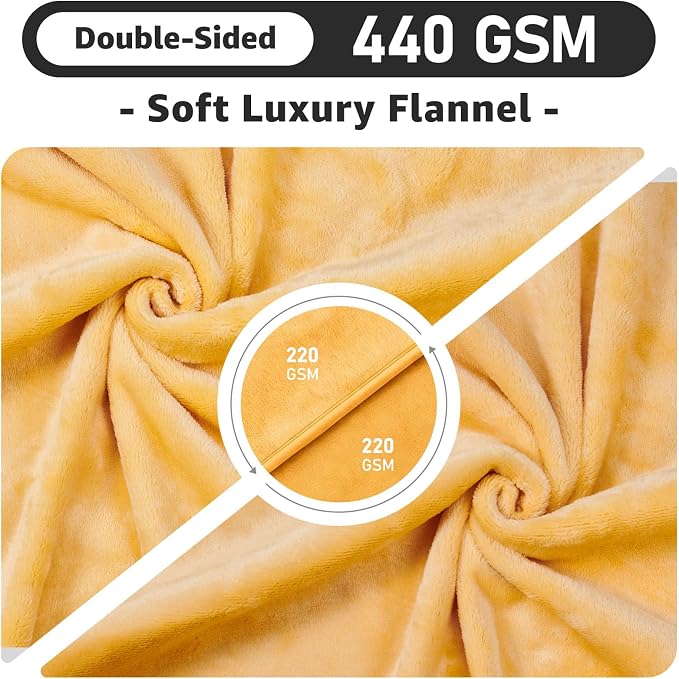 LOOBANI Waterproof Blanket for Bed, Flannel Queen Size 80"x90", Yellow | Double-Side Leak-Proof, Reversible, Stain-Proof Cover for Sofa Bed Protection, Ideal for Rest Movie Time, Camping, Travel