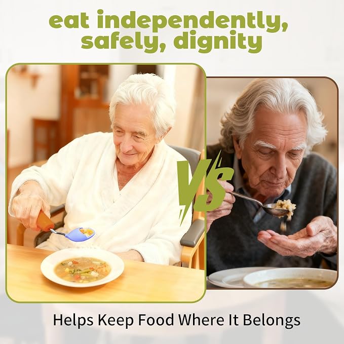 Anti-Tremor Spill Shield Spoon for Hand Tremors Parkinsons, Weighted Adaptive Utensils with Large Enclosed Scoop, Ergonomic Non-Slip Handle, Dishwasher Safe (Brown, Right Spoon)