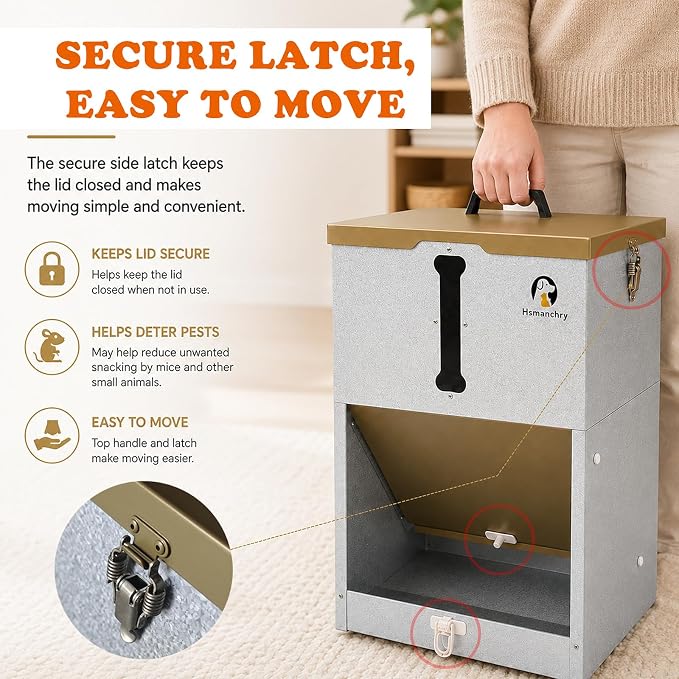 60 lb Automatic Dog Feeder Outdoor Gravity Feeder for Large Dogs | Easy food-level checks, simple latch closure, wall or fence mounting, champagne-gold finish